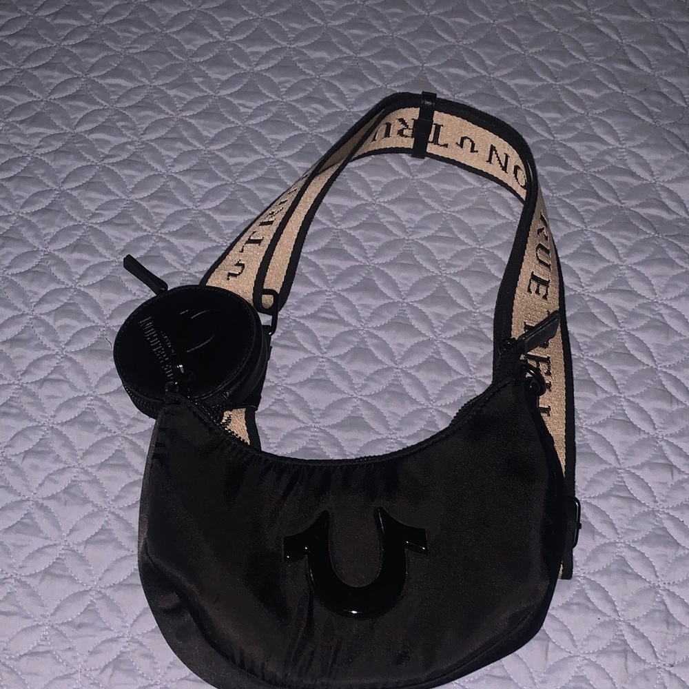 True Religion Black and Cream Shoulder Bag